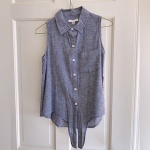 BEACH LUNCH LOUNGE Sleeveless Tie Hem Shirt - Blue, XS